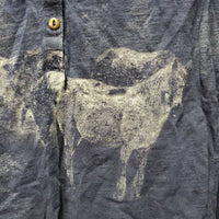 LS Cotton T Shirt, horse print, 1/2 Button Up *gc, clean, faded?, rubs