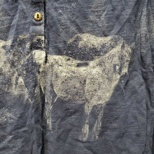 LS Cotton T Shirt, horse print, 1/2 Button Up *gc, clean, faded?, rubs