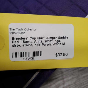 Quilt Jumper Saddle Pad, "Santa Anita, 2013" *gc, dirty, stains, hair