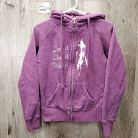 Hvy Sweatshirt Hoodie Jacket, "Love it, Live it, Ride it" *vgc, mnr fading, shrunk?, mnr threads