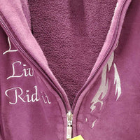 Hvy Sweatshirt Hoodie Jacket, "Love it, Live it, Ride it" *vgc, mnr fading, shrunk?, mnr threads
