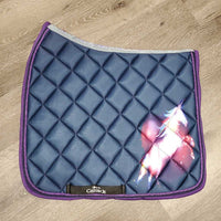 Satin Quilt Dressage Saddle Pad, 2x piping, unicorn pattern *new
