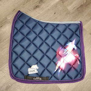 Satin Quilt Dressage Saddle Pad, 2x piping, unicorn pattern *new