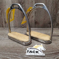 Fine Hvy Stirrup Irons, grips *gc, clean, scuffs, scratches, residue, discolored/yellowed grips

