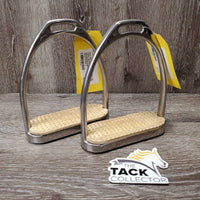 Fine Hvy Stirrup Irons, grips *gc, clean, scuffs, scratches, residue, discolored/yellowed grips
