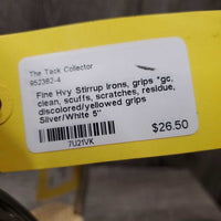 Fine Hvy Stirrup Irons, grips *gc, clean, scuffs, scratches, residue, discolored/yellowed grips