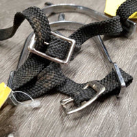 Light POW Spurs, Braided Nylon Spur Straps *vgc, clean & mnr dirt, mnr rubs, stains, scratches & dings
