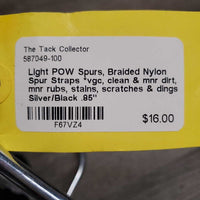 Light POW Spurs, Braided Nylon Spur Straps *vgc, clean & mnr dirt, mnr rubs, stains, scratches & dings
