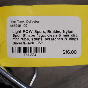 Light POW Spurs, Braided Nylon Spur Straps *vgc, clean & mnr dirt, mnr rubs, stains, scratches & dings