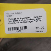 Vintage Tri Fold Girth, x1 long els *gc, older, stains, creases, older, cracks, curled/flat edges