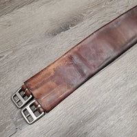 Vintage Tri Fold Girth, x1 long els *gc, older, clean, v.stained, creases, buckles: rust & chipped
