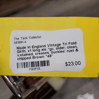 Vintage Tri Fold Girth, x1 long els *gc, older, clean, v.stained, creases, buckles: rust & chipped
