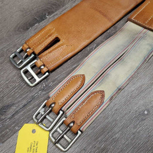 Vintage Tri Fold Soft Leather Girth, x1 long els *xc, clean, stains, older