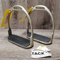 Pr Stirrup Irons, grips *gc, older, clean, stains, discolored, scratches