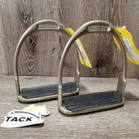 Pr Stirrup Irons, grips *gc, older, clean, stains, discolored, scratches
