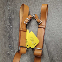 Adjustable Flat Soft Thick Double Stitched Leather Carriage Driving Lines - Reins, buckle & loop ends, connector strap *new, older
