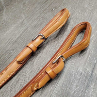 Adjustable Flat Soft Thick Double Stitched Leather Carriage Driving Lines - Reins, buckle & loop ends, connector strap *new, older
