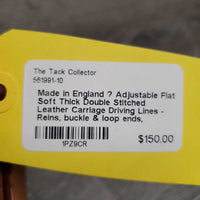 Adjustable Flat Soft Thick Double Stitched Leather Carriage Driving Lines - Reins, buckle & loop ends, connector strap *new, older

