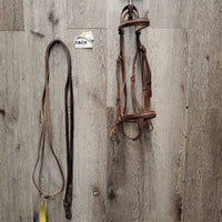Narrow FS Bridle, Drop Noseband, Plain Reins *vgc, clean, older, mnr rubs & stains, xholes
