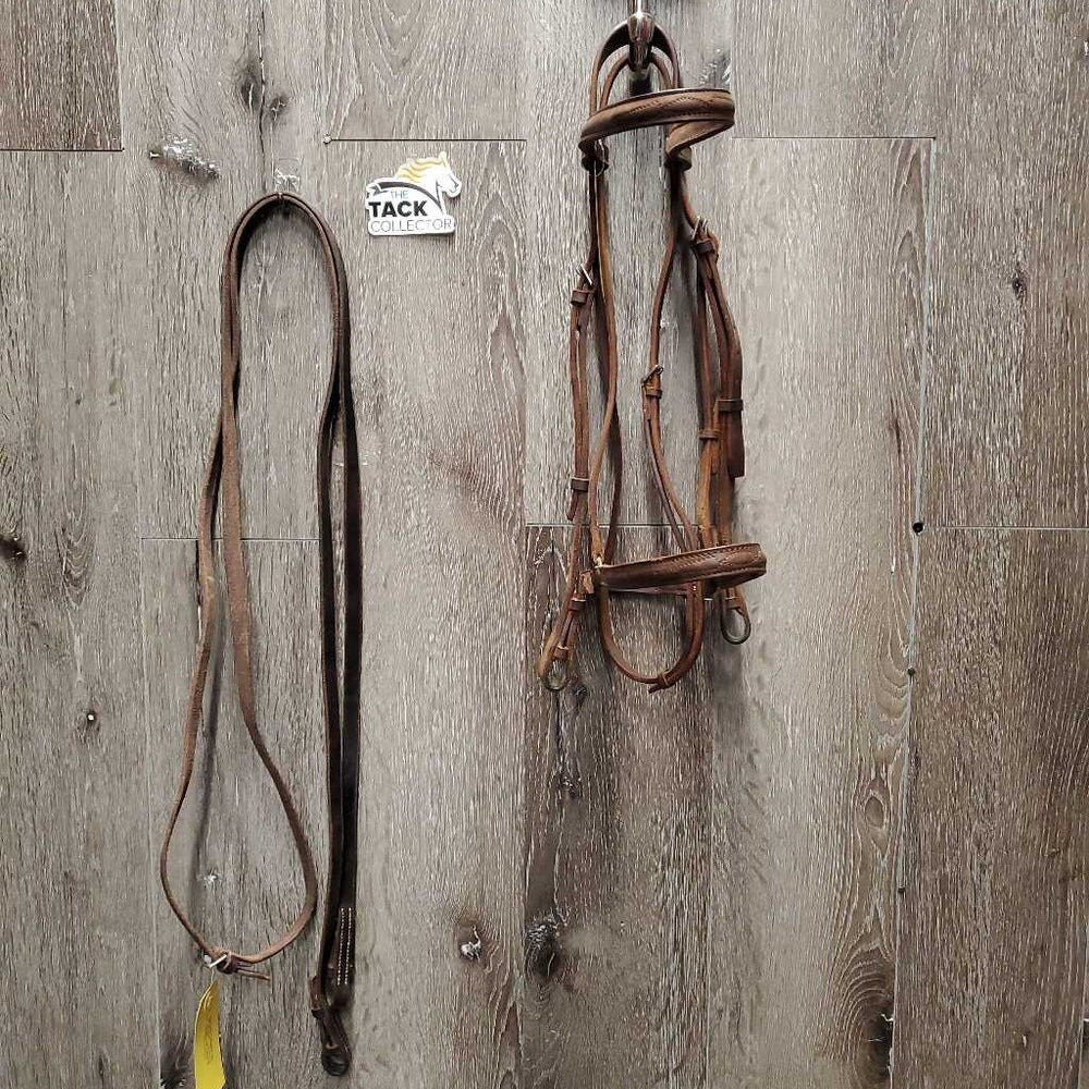 Narrow FS Bridle, Drop Noseband, Plain Reins *vgc, clean, older, mnr rubs & stains, xholes