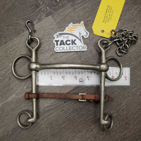 Thin Curved Mullen Mouth LS Weymouth, Curb Chain, leather lip strap *gc, mnr stains, residue & scratches, older
