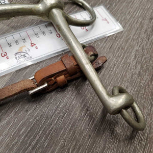 Thin Curved Mullen Mouth LS Weymouth, Curb Chain, leather lip strap *gc, mnr stains, residue & scratches, older