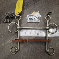 Thin Curved Mullen Mouth LS Weymouth, Curb Chain, leather lip strap *gc, mnr stains, residue & scratches, older