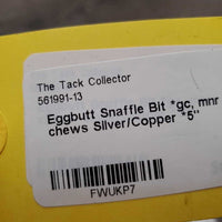Med Hvy Eggbutt Snaffle Bit *gc/fair, clean, stains, v.chewed & rough edges, older
