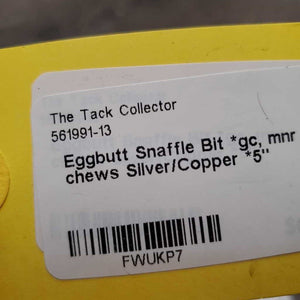 Med Hvy Eggbutt Snaffle Bit *gc/fair, clean, stains, v.chewed & rough edges, older