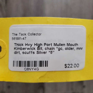 Thick Hvy High Port Mullen Mouth Kimberwick Bit, chain *gc, older, mnr dirt, scuffs
