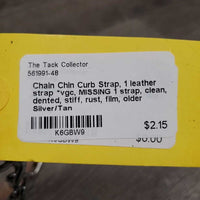 Chain Chin Curb Strap, 1 leather strap *vgc, MISSING 1 strap, clean, dented, stiff, rust, film, older