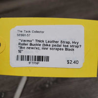 "Verma" Thick Leather Strap, Hvy Roller Buckle (bike pedal toe strap?) *like new/xc, mnr scrapes
