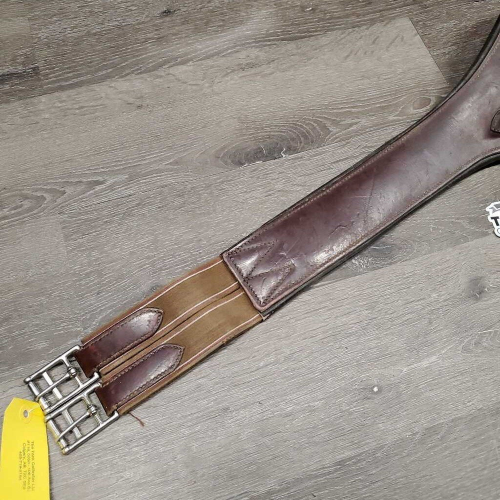 Large Leather Belly Girth, 2x els, strap *fair/gc, missing D Ring, v.dirty, v.scratches, rubs, frayed els edges