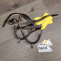 Pr Straight Rubber Sided Spurs, Narrow Leather Spur Straps *fair, dirt, widened, stiff, rust, scratches
