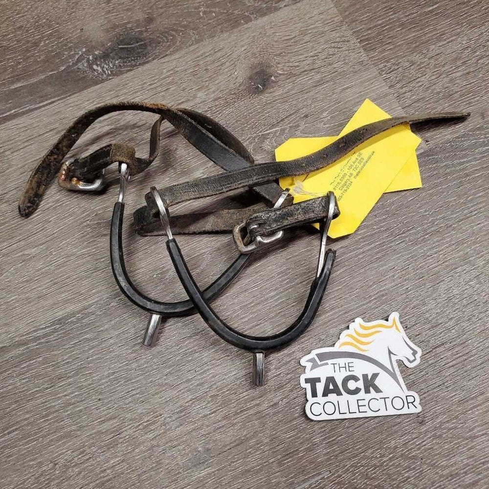 Pr Straight Rubber Sided Spurs, Narrow Leather Spur Straps *fair, dirt, widened, stiff, rust, scratches