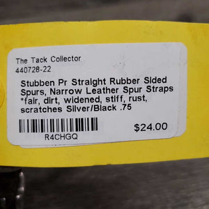 Pr Straight Rubber Sided Spurs, Narrow Leather Spur Straps *fair, dirt, widened, stiff, rust, scratches