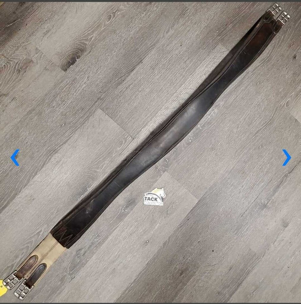 Narrow Leather Girth, 1x els *gc/fair, rusty, rubs, dirt, stiff, dry, torn els edges, hairy seams