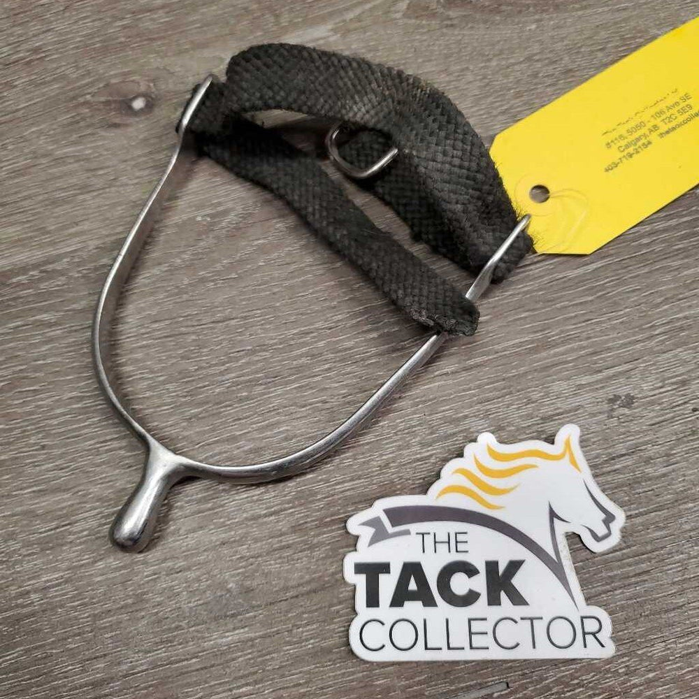 1 ONLY Xlg Round End Spurs, Wide Braided Nylon Strap *gc, dirty, scratched, bent, mnr fray, widened