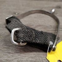 1 ONLY Xlg Round End Spurs, Wide Braided Nylon Strap *gc, dirty, scratched, bent, mnr fray, widened
