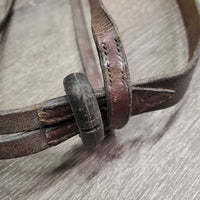 Flat Running Martingale *fair, v.stiff, v.dry, v.faded, film, dirty, chewed end, older, v.tight keeper, cracked keeper