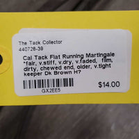 Flat Running Martingale *fair, v.stiff, v.dry, v.faded, film, dirty, chewed end, older, v.tight keeper, cracked keeper