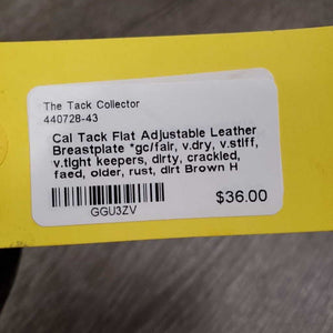 Flat Adjustable Leather Breastplate *gc/fair, v.dry, v.stiff, v.tight keepers, dirty, crackled, faed, older, rust, dirt