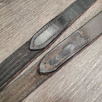 Hvy Wide Cotton Web Reins, buckles *gc/fair, dirty, rubs, frays, film, curled/rough keepers
