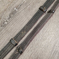 Hvy Wide Cotton Web Reins, buckles *gc/fair, dirty, rubs, frays, film, curled/rough keepers

