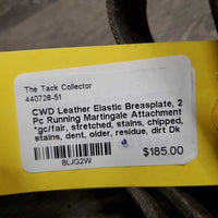 Leather Elastic Breasplate, 2 Pc Running Martingale Attachment *gc/fair, stretched, stains, chipped, stains, dent, older, residue, dirt
