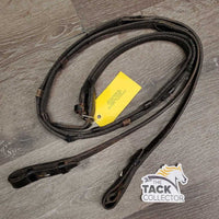 Cotton Web Reins *fair, broken keeper, chewed, frays, scrapes, faded, dirt, stains, v.stiff & dry
