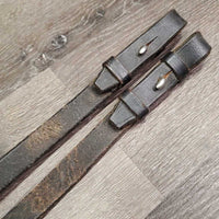 Cotton Web Reins *fair, broken keeper, chewed, frays, scrapes, faded, dirt, stains, v.stiff & dry