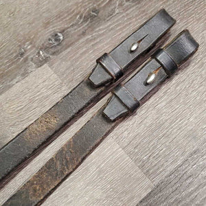 Cotton Web Reins *fair, broken keeper, chewed, frays, scrapes, faded, dirt, stains, v.stiff & dry