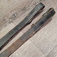 Cotton Web Reins *fair, broken keeper, chewed, frays, scrapes, faded, dirt, stains, v.stiff & dry
