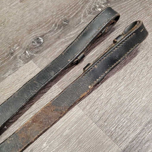Cotton Web Reins *fair, broken keeper, chewed, frays, scrapes, faded, dirt, stains, v.stiff & dry